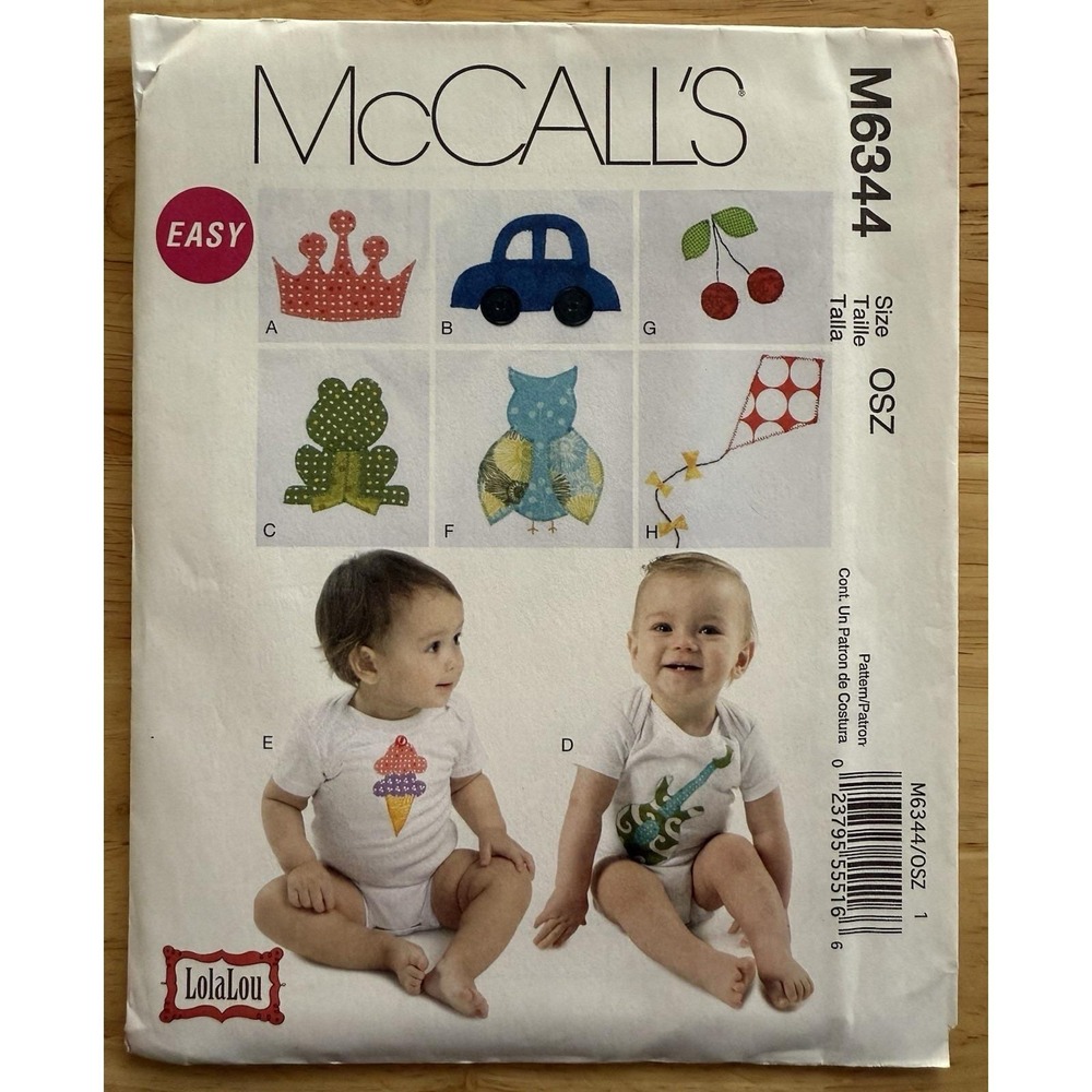 McCall's Pattern M6344 Baby Infant One Piece Body Suit & Appliqués OSZ‎ Uncut FF